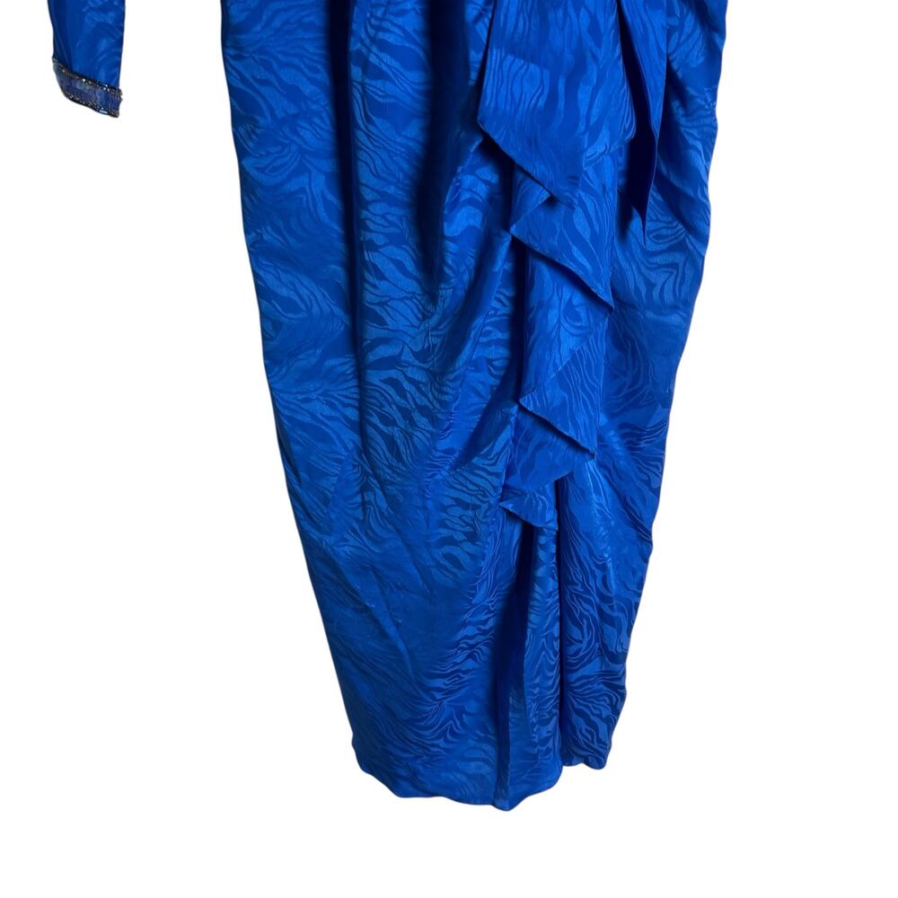 Vintage 80s d’ore Royal Blue Jewel Beaded Silk Jacquard Long Sleeve Dress Size 8 - Picture 11 of 11